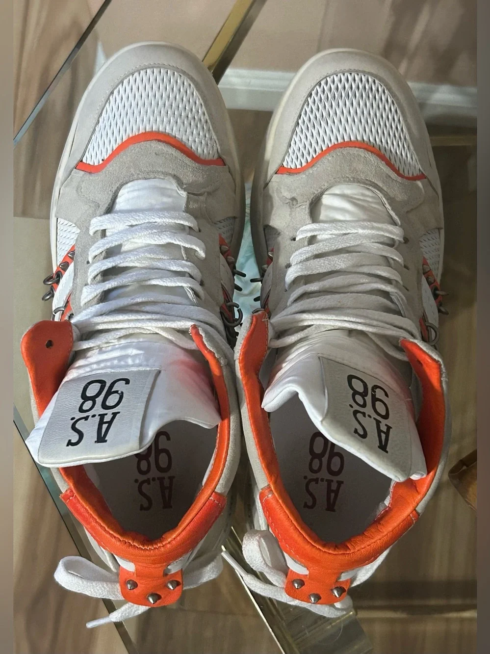 A.S.98 Women's High-Top Punk Rock Sneakers in White & Orange Size 40/9-9.5